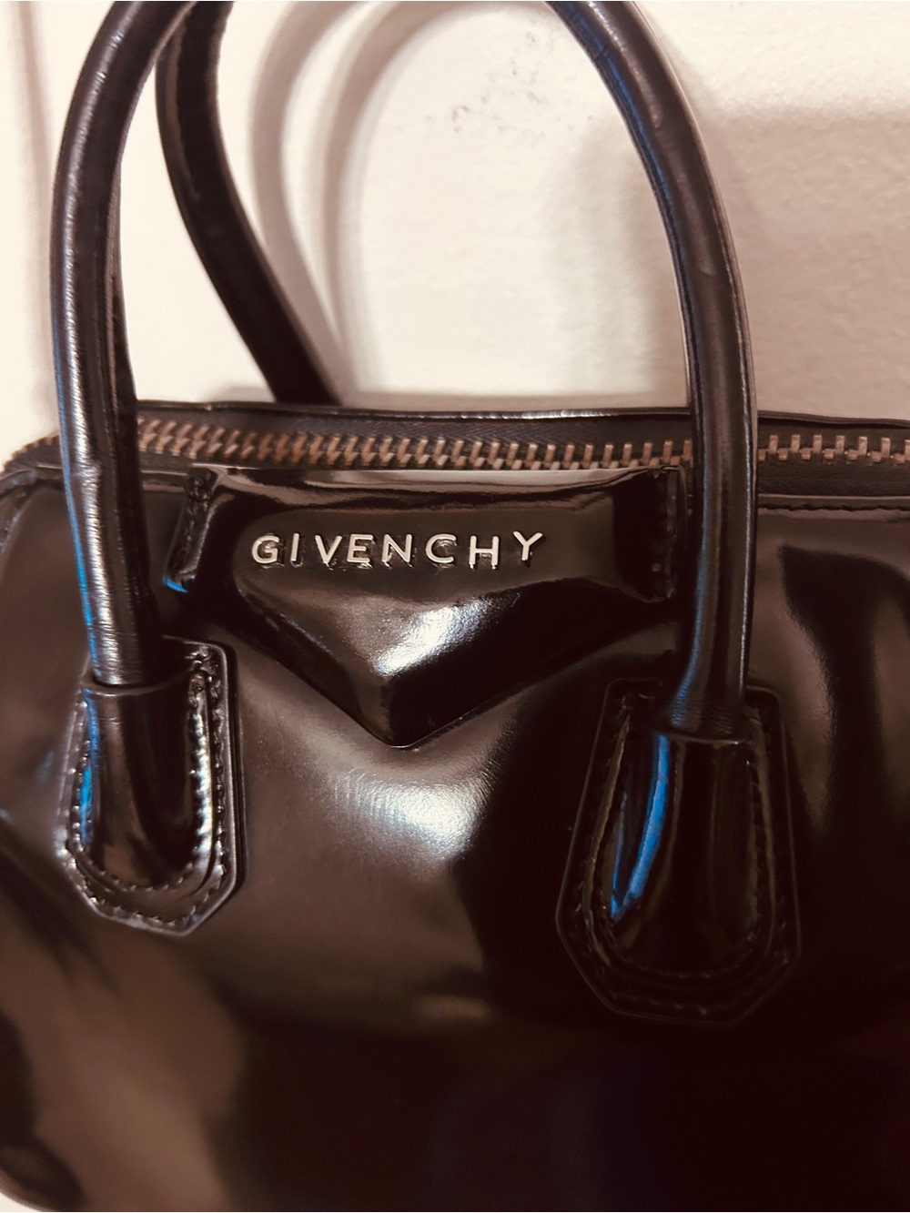Vintage Authentic Givenchy black patten leather handba